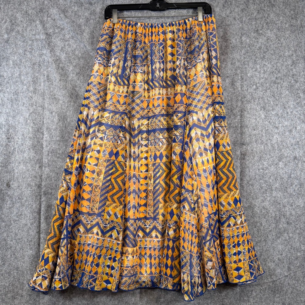 Vtg Geo Print Midi Skirt Womens 18W Traditional India Tribal Circle Art Festival